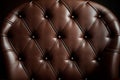 Padded brown leather upholster pattern. Quilted leather texture with buttons. Tufted leather closeup. Generative ai