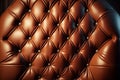 Padded brown leather upholster pattern. Quilted leather texture with buttons. Tufted leather closeup. Generative ai