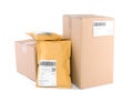 Padded envelopes and cardboard parcels Royalty Free Stock Photo
