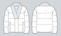 Padded Jacket technical fashion Illustration. Down Jacket, Outerwear fashion flat technical drawing template, kimono robbed collar