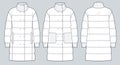 Padded Jacket technical fashion Illustration. High Neck Down Jacket, Coat fashion flat technical drawing template, ribbed, pocket