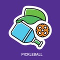 Paddle, ball, cap pickleball sport symbols. Pickleball Active sport for adult game elements vector illustration