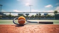 A paddle and ball ready for a match on a clean court