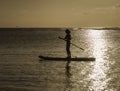 Paddle boarder at sunset on Oahu, Hawaii Royalty Free Stock Photo