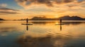 Paddle Boarding At Sunset On Lake Eilidh With Desert Valley Background