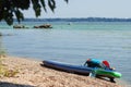 Paddle boards on the beach on a calm Sunny day, travel on a SUP Board, Royalty Free Stock Photo