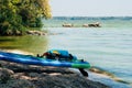 Paddle boards on the beach on a calm Sunny day, travel on a SUP Board, Royalty Free Stock Photo