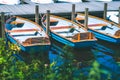 Paddle boat on pier waiting for tourist. Alster lake. Hamburg Royalty Free Stock Photo