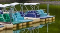 Paddle boats docked at Steel Lake Park in Bristol Tennessee