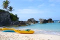 Paddle boats are on sandy beach of Bermuda