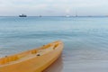 Paddle boats on white sandy beach Royalty Free Stock Photo