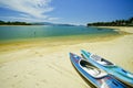 Paddle boats on white sandy beach and emerald sea Royalty Free Stock Photo