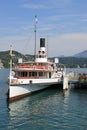 Paddle steamer at pier in Lucerne, Switzerland. Royalty Free Stock Photo