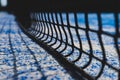 Paddle tennis court with the shadow`s net. Detail and close up view of a paddle net. Selective focus Royalty Free Stock Photo