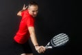 Paddle tennis: Man, Player with hand and Paddel racket and ball Royalty Free Stock Photo