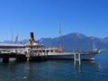 Paddle-wheel steam boat on Leman Lake in Montreux city, Switzerland