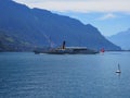 Paddle-wheel steam boat on Leman Lake in Montreux city, Switzerland