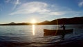 Paddler in Canoe at Sunset on Memphremagog Lake, Quebec, Canada Royalty Free Stock Photo