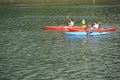 Three Paddlers on the River Rhine