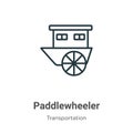 Paddlewheeler outline vector icon. Thin line black paddlewheeler icon, flat vector simple element illustration from editable Royalty Free Stock Photo