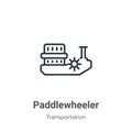 Paddlewheeler outline vector icon. Thin line black paddlewheeler icon, flat vector simple element illustration from editable Royalty Free Stock Photo