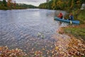 Paddling the canoe in autumn at Port Sydney Royalty Free Stock Photo