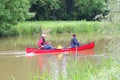 Paddling a canoe. Royalty Free Stock Photo