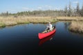 Paddling a Red Canoe - Okefenokee Swamp, Georgia Royalty Free Stock Photo