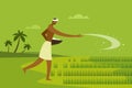 Farmer spreading fertiliser in the paddy field Royalty Free Stock Photo