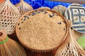 Paddy rice in bamboo basket Royalty Free Stock Photo