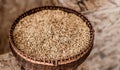 Paddy rice in basket closed up shot Royalty Free Stock Photo