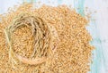 Paddy rice seed in a wooden bowl Royalty Free Stock Photo