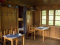 Padjelanta, Norrbotten, Sweden, Agust 15, 2021: wooden, cozy interior of the cottage STF Tarrekaise Mountain cabin on