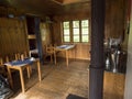 Padjelanta, Norrbotten, Sweden, Agust 15, 2021: wooden, cozy interior of the cottage STF Tarrekaise Mountain cabin on