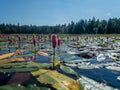 Padling through the water lilies on the Saimaa lake in the Kolovesi National Park in Finland - 5 Royalty Free Stock Photo