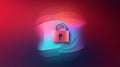 Padlock against abstract pink gradient backdrop symbolizes protection of digital art