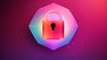 Padlock against abstract pink gradient backdrop symbolizes protection of digital art