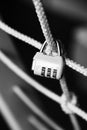 Little metall padlock on rope Royalty Free Stock Photo