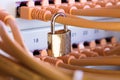 Padlock Attached To Network Cable In Server Room Royalty Free Stock Photo