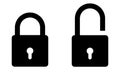 padlock, black and white vector illustration of locked and unlocked lock