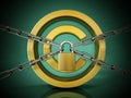 Padlock chained to copyright symbol. 3D illustration