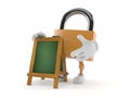 Padlock character with chalk signboard