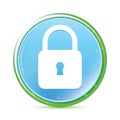 Padlock close icon natural aqua cyan blue round button