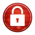 Padlock close icon realistic diagonal motion red round button illustration