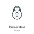 Padlock close outline vector icon. Thin line black padlock close icon, flat vector simple element illustration from editable
