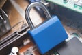 Padlock on computer circuit board. Computer security concept Royalty Free Stock Photo