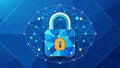 Padlock. Cyber security technology. Lock symbol. Lowo poly and lines connecting on a blue background. Illustration vector Royalty Free Stock Photo