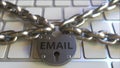 Padlock with EMAIL text on the computer keyboard. Blocking or restriction related 3D rendering Royalty Free Stock Photo