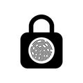 Padlock with fingerprint. Lock icon with fingerprint. Icon of protect, secure and identity. Biometric finger print with lock.