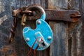 Padlock on the garage door. Gate locked on the castle. Royalty Free Stock Photo